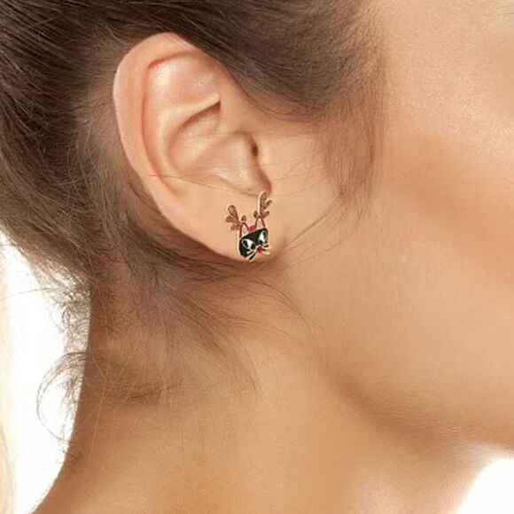 Betsey Johnson Faux Stone Cat Reindeer Stud Earrings - Picture 2 of 3